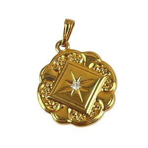 Avon Sparkle Pendant Initial M 1988 Gold-Tone Pendant With Ornate Diamond-Shaped